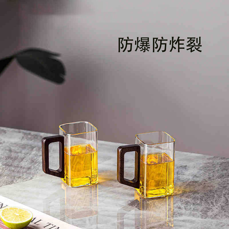 高硼硅玻璃水杯耐热防爆家用新款玻璃杯带把手喝水方形木柄茶杯,餐饮具,玻璃杯,淘宝优惠券,粉丝福利购,淘宝优惠卷