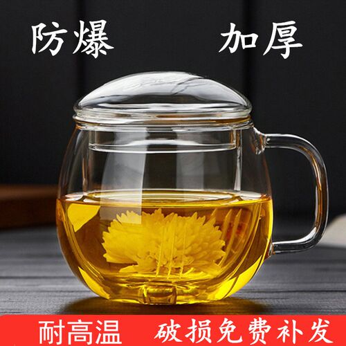 玻璃耐高温带把女士防爆大肚茶杯