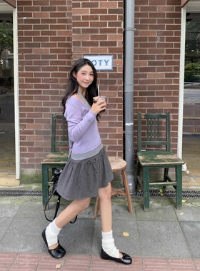 秋上新！【ENNOOK】韩系灰色蝴蝶结松紧腰半身裙