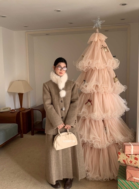 冬上新【RS.WHMT】韩系高级感V领羊毛呢羽绒西装+百褶半身裙套装