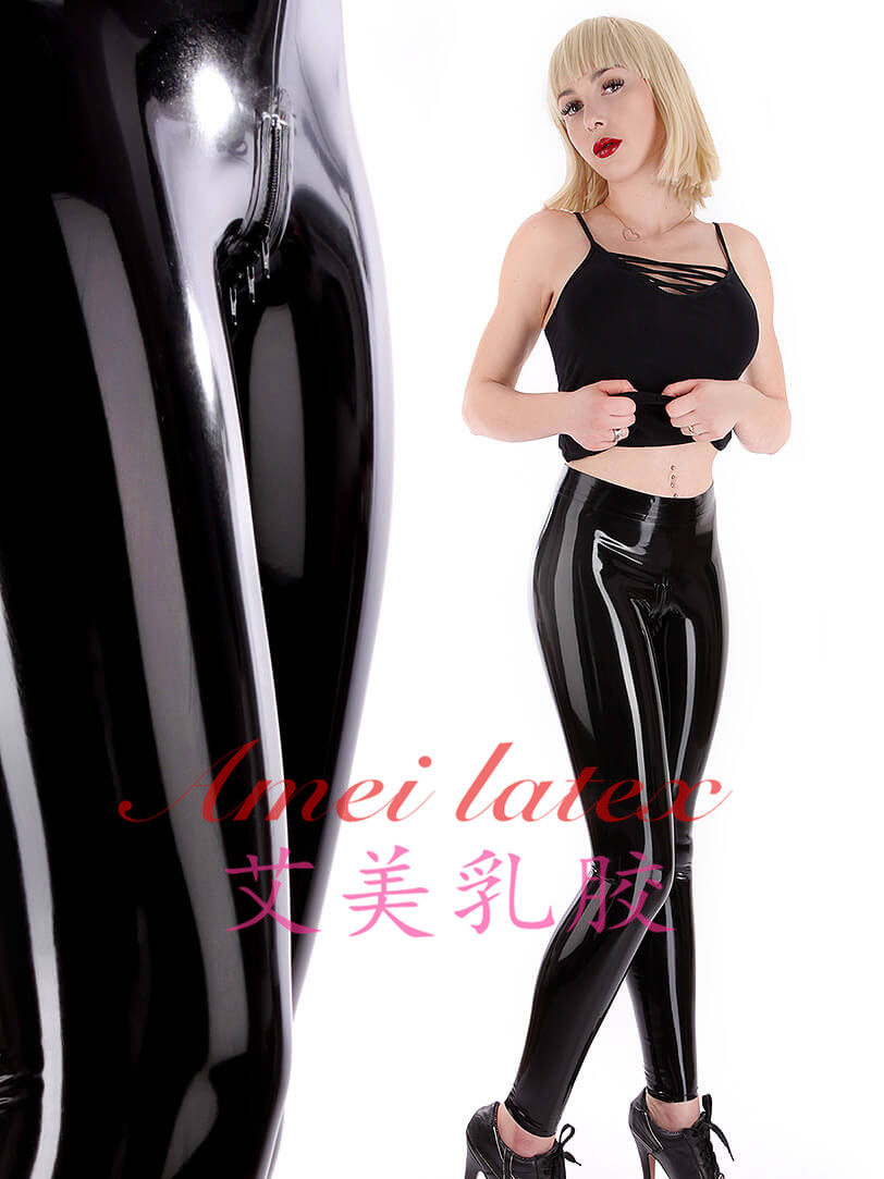 乳胶女士紧身裤弹力高腰拉链定做