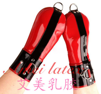 乳胶短手套 带锁  束缚 D环 乳胶拳交手套 Latex GLOVES 带锁手套
