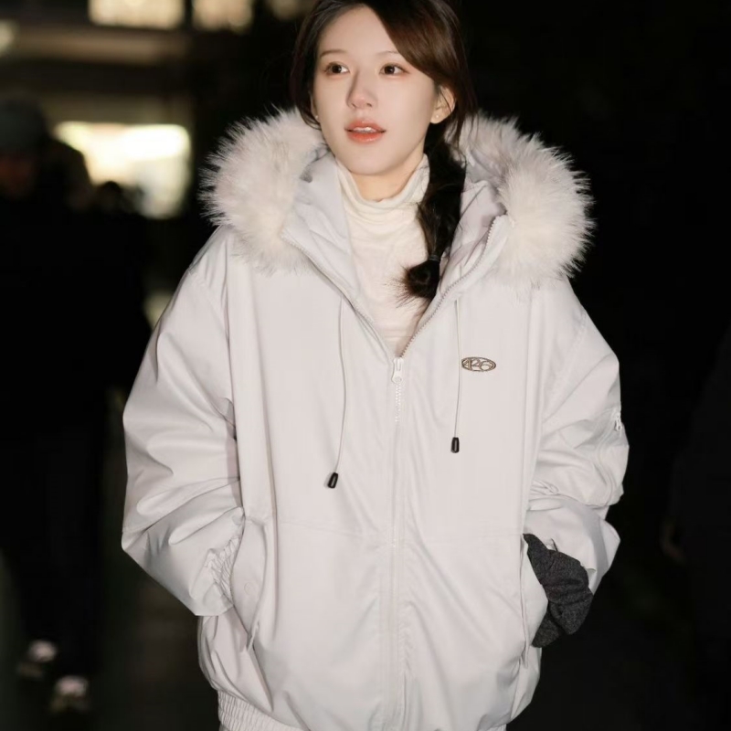 露思同款大毛领工装派克羽绒棉服女2025冬季新款保暖加厚棉袄外套