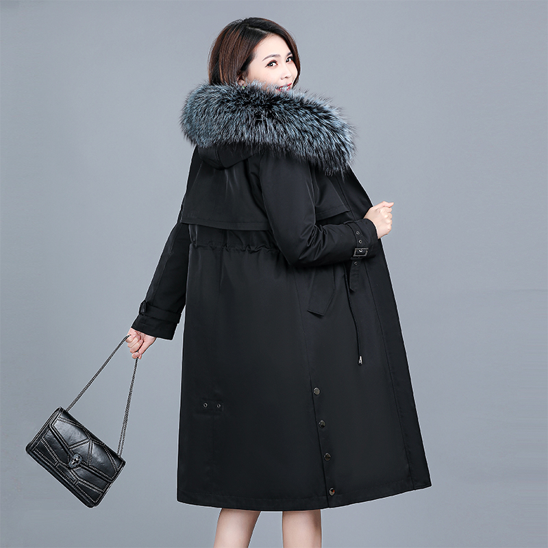 雪驰派克羽绒服2021秋冬新款女中长款收腰可拆卸内胆貉子毛领外套