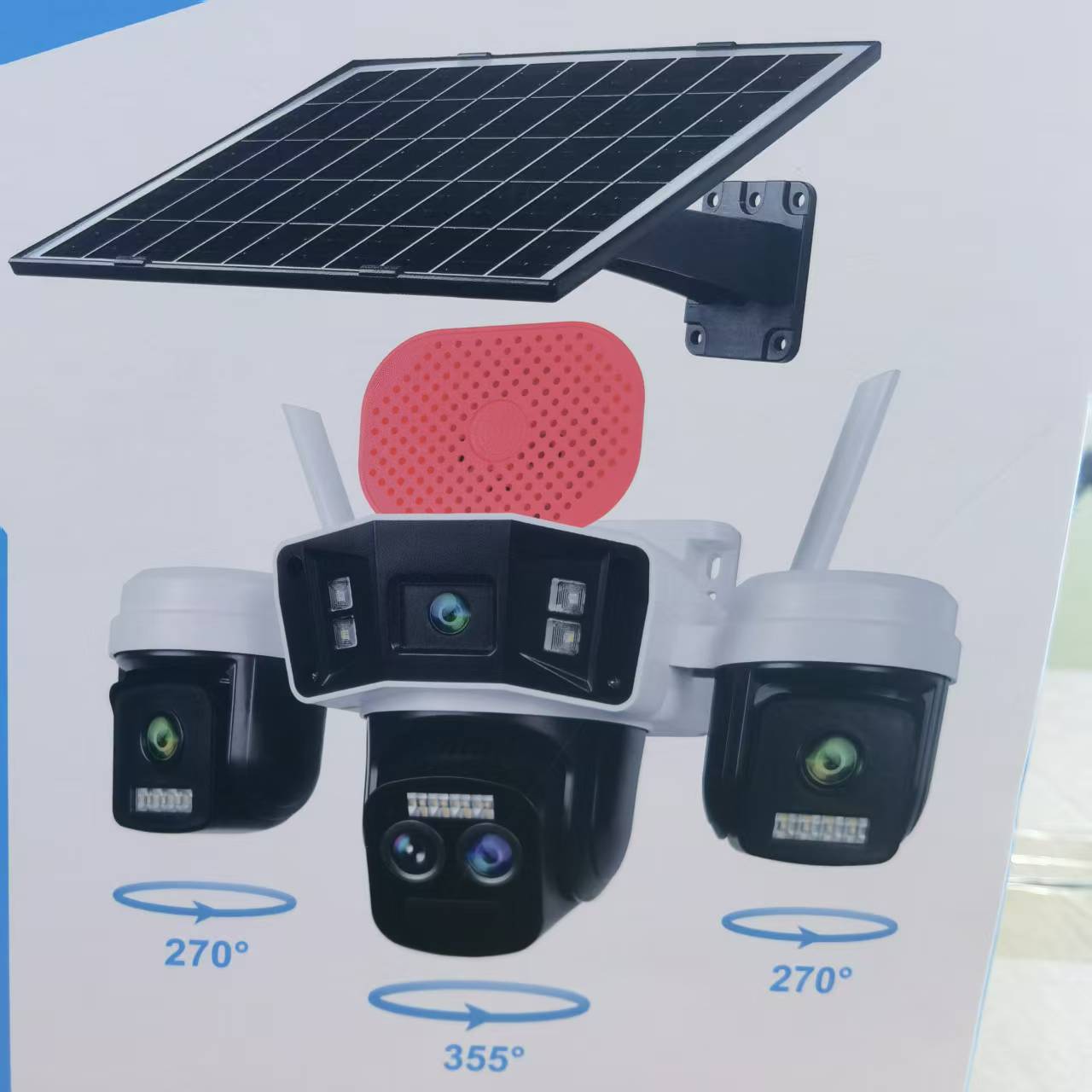 new跨境 三镜头小鹰看看okam太阳能变焦款zoom无线网络摄像头