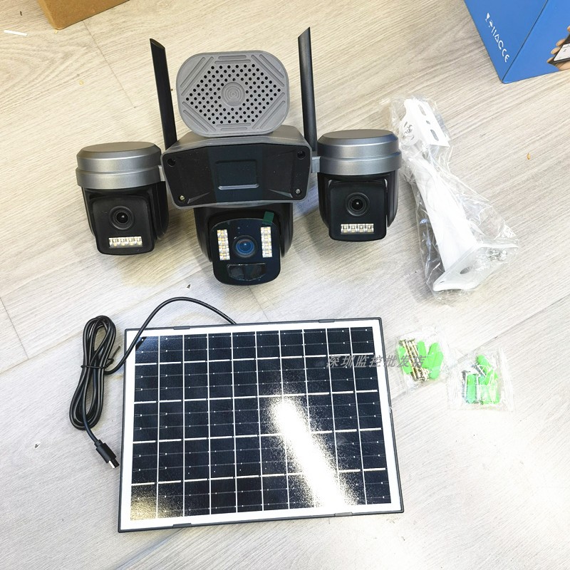 new跨境 三镜头小鹰看看okam太阳能球机4G网络摄像头wifi camera