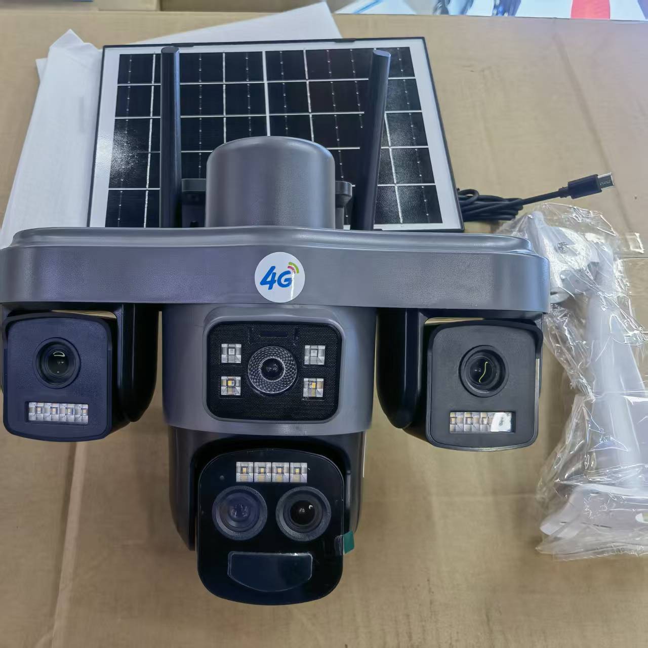 new跨境免插电三镜头小鹰看看okam太阳能变焦zoom无线网络摄像头