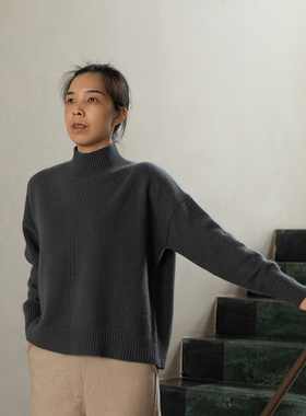 o2life半高领羊毛衫短款冬款上衣女装长袖针织毛衣套头休闲