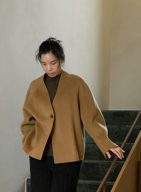 o2life氧气生活羊毛短大衣女士短款外套秋冬宽松休闲商务风格