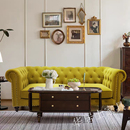 直排沙发 轻奢客厅小户型中古拉扣欧式 布艺复古绿丝绒沙发法式 美式