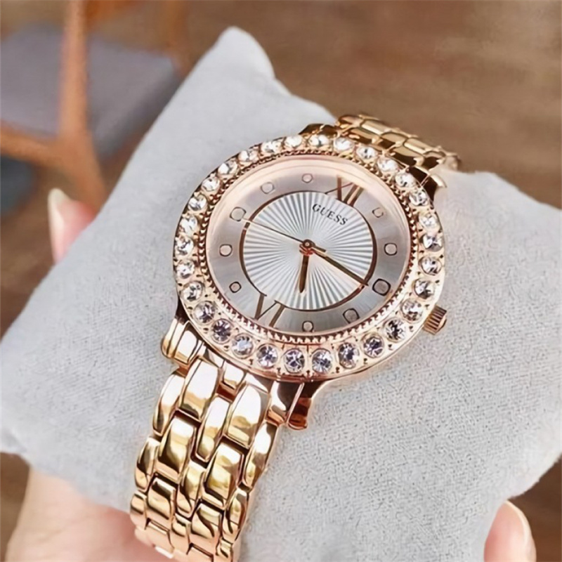GUESS 盖斯手表Blush女玫瑰金时尚休闲镶钻石英女表 W1062L3