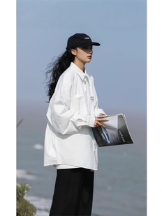 日系cityboy长袖衬衫夏季新款口袋小标衬衣男女港风宽松休闲外套