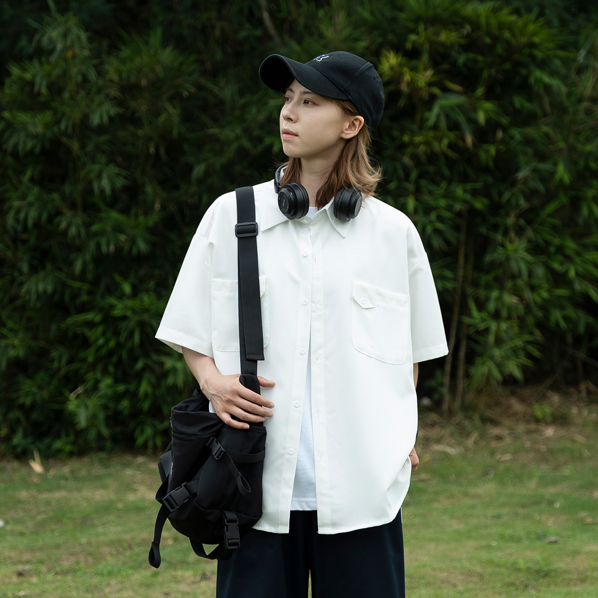 日系cityboy短袖衬衫夏季宽松休闲百搭双口袋衬衣bdls男女款外套
