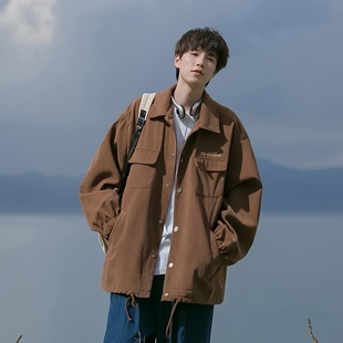 日系cityboy宽松休闲立领夹克秋季新款纯色百搭慵懒风男女款外套