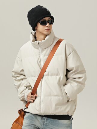 日系复古立领棉服男款冬季高级感pu皮棉衣外套2025新款短款棉袄