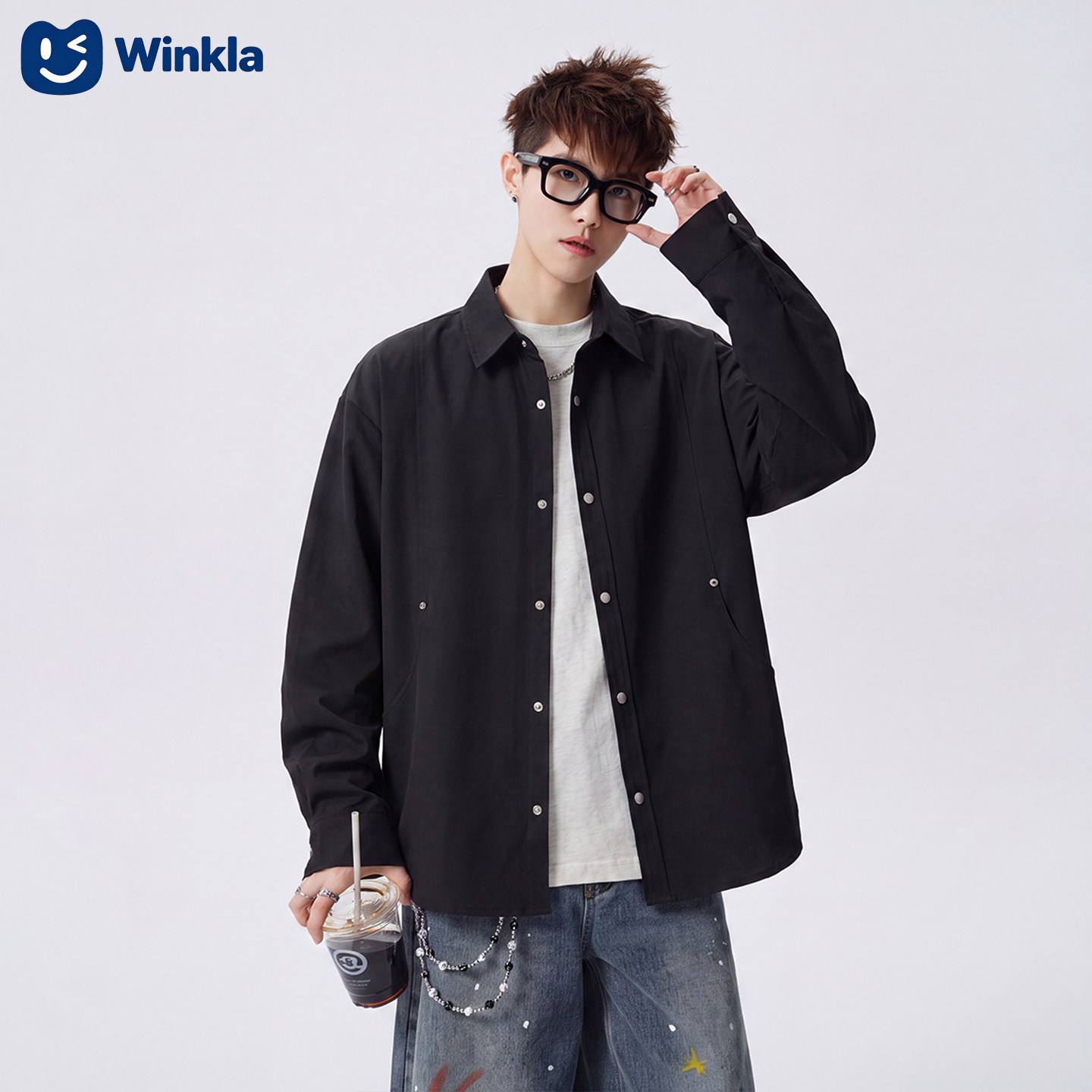 Winkla工业风三分格男衬衫外套
