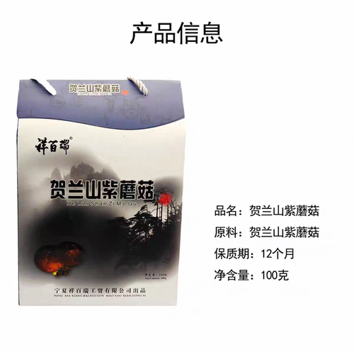 贺兰山紫蘑菇农家采摘土特产100克手提礼品袋祥百瑞