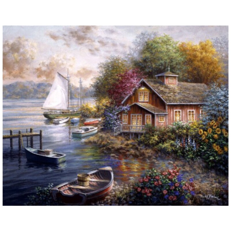 新款印花法国dmc十字绣套件客厅卧室世界名画油画风景 海边的房子