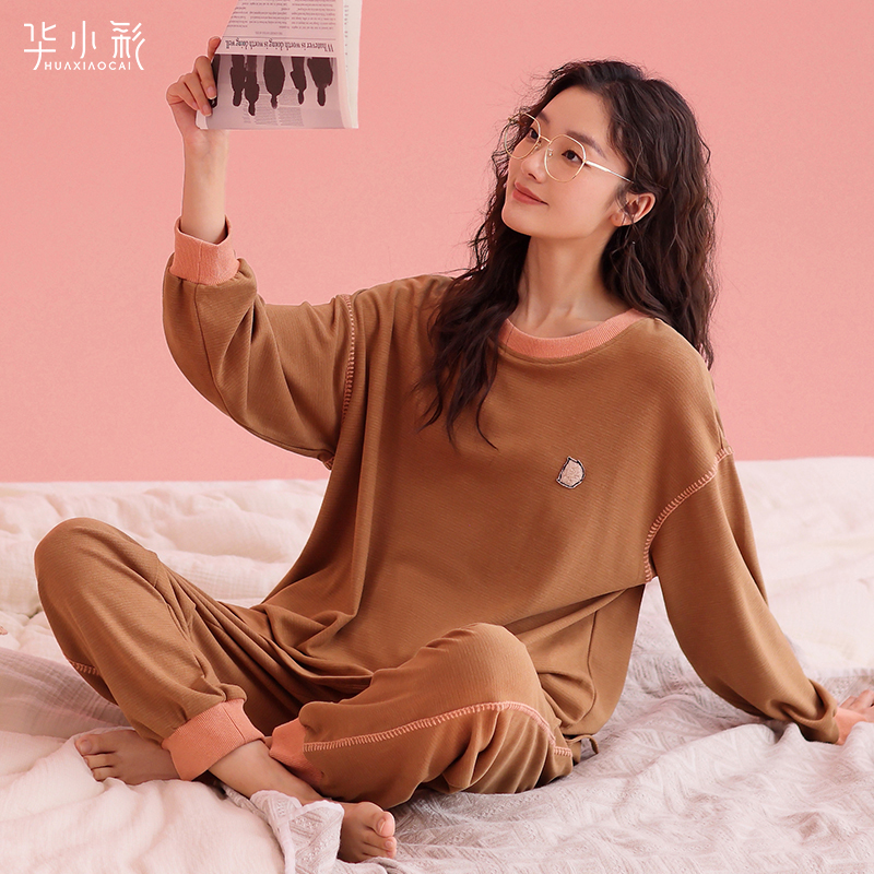 睡衣女春秋款长袖圆领宽松家居服