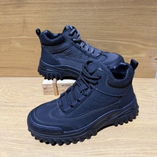 外贸秋冬季保暖男鞋马丁靴英伦真皮短靴男高帮一脚蹬加绒保暖皮鞋