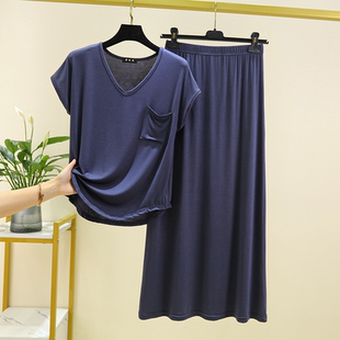两件套 莫代尔半身裙套装 女夏季 简约薄款 可外穿休闲家居服宽松时尚