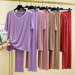 大码 莫代尔睡衣套装 T恤外穿休闲长裤 宽松短袖 家居服两件套 女夏季