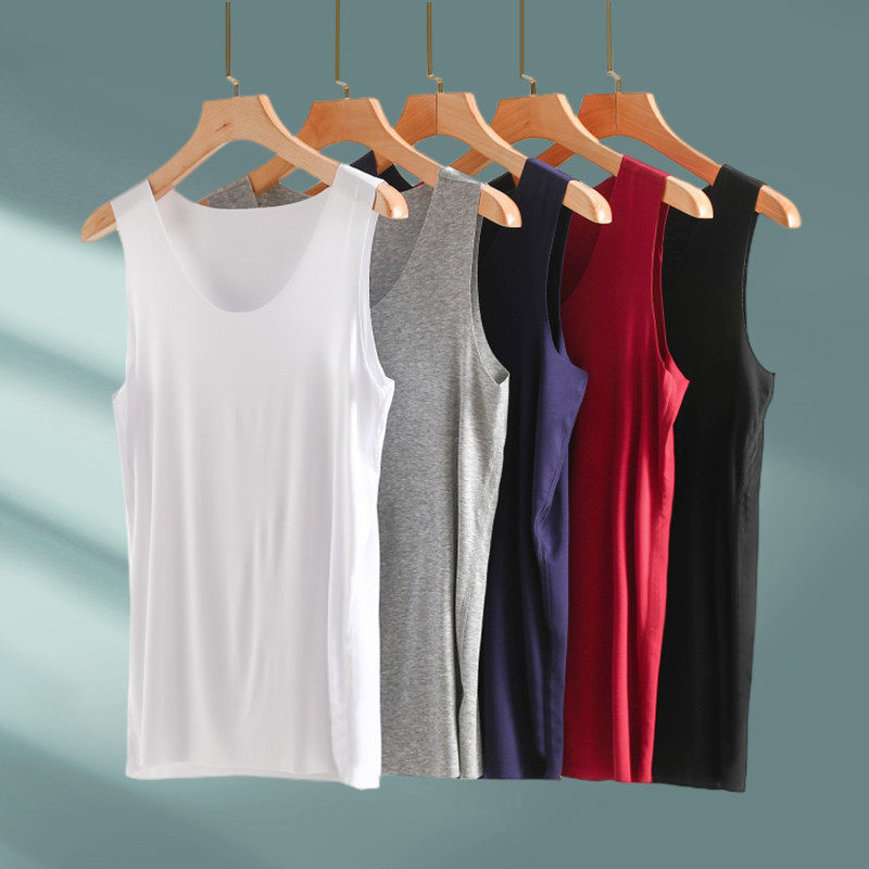男士无痕背心夏薄款冰丝内搭无袖T恤宽松大码百搭打底衫居家上衣
