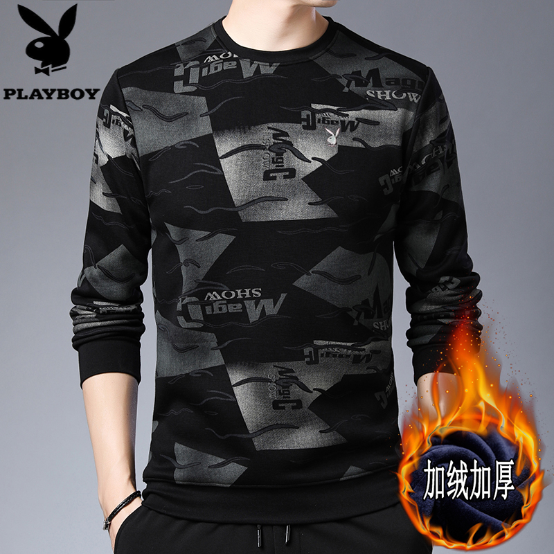 花花公子加绒加厚冬季t恤卫衣