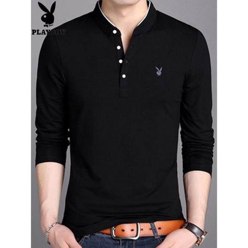 花花公子男士长袖t恤纯棉薄款秋衣立领卫衣秋季内衣打底衫上衣服