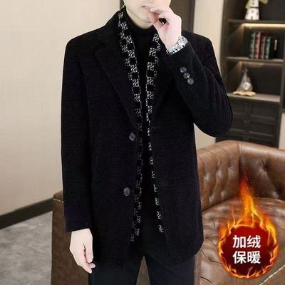 修身中长款加绒加厚毛呢大衣