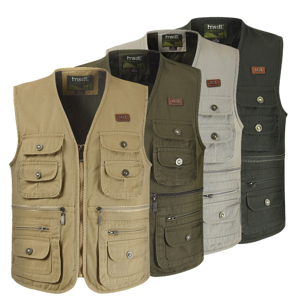 户外休闲中老年记者摄影马甲坎肩钓鱼多口袋纯棉潮牌大码宽松背心