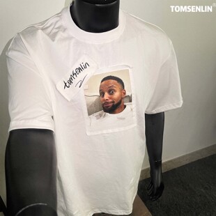 tomsenlin25SS库里美式复古贴布纯棉短袖T恤夏季宽松上衣