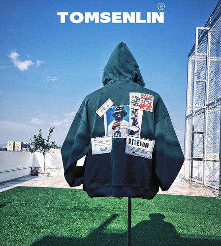 tomsenlin康丽印花凯里欧文故事性贴布款宽松长短袖卫衣男女同款