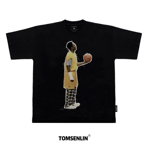 tomsenlin科比右手骨折练习左手投篮线毯手工贴布remake黑白短袖