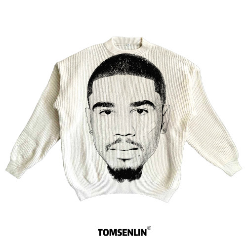 tomsenlin汤森林秋冬季杰森塔图姆大头恶搞康丽印花毛衣