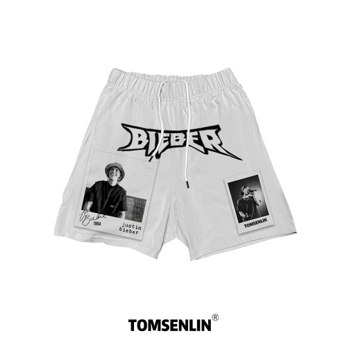 tomsenlinSS美式阿伦艾弗森黑色复古印花系列短裤