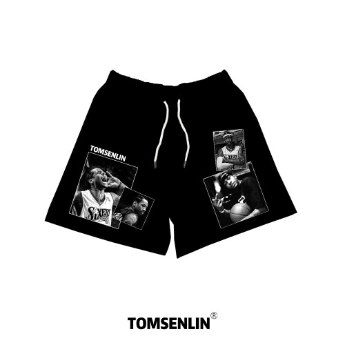 tomsenlinSS美式阿伦艾弗森黑色复古印花系列短裤