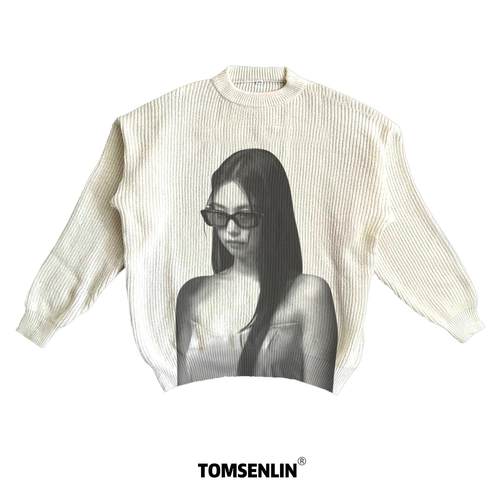 tomsenlin康丽印花直喷金珍妮美式Clenafit秋冬慵懒毛衣