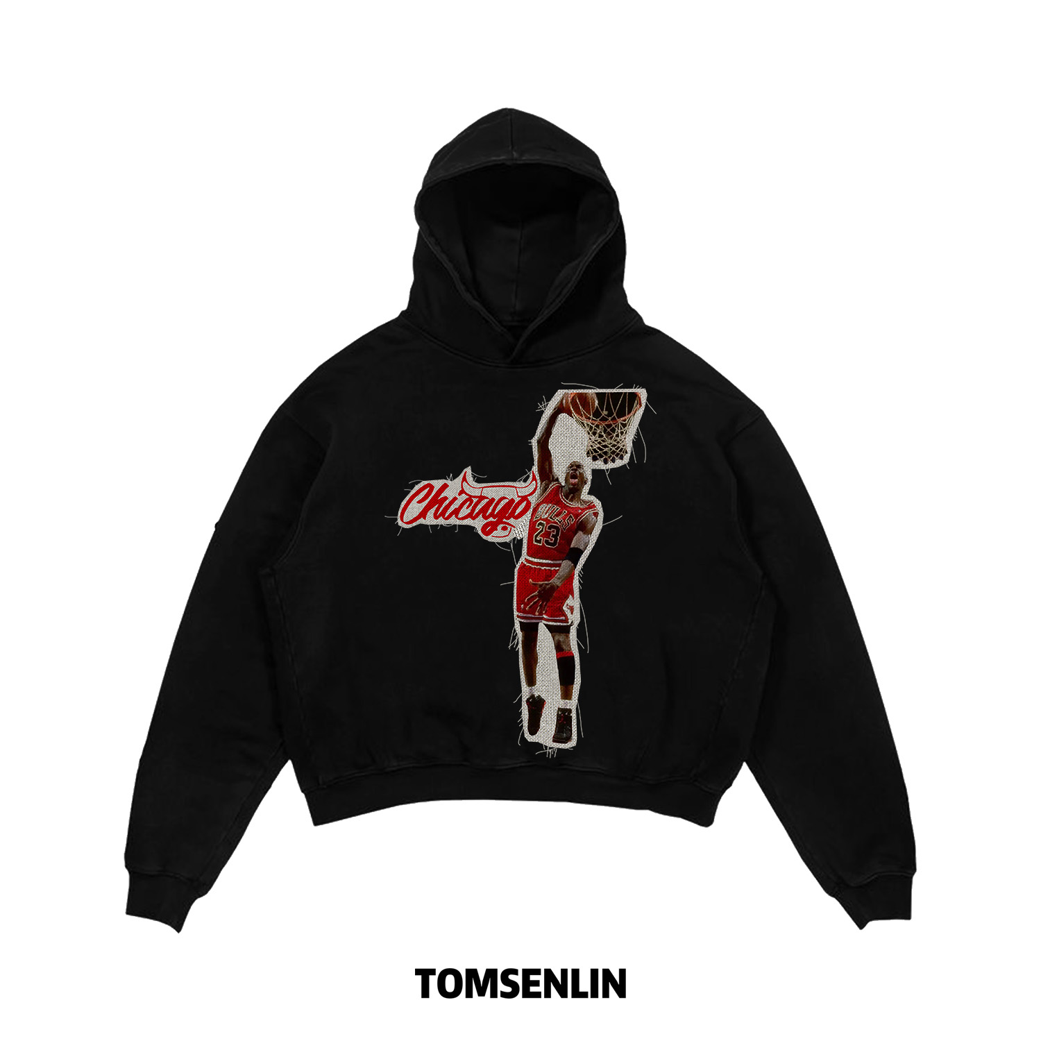 tomsenlin-迈克尔公牛队线毯贴布Remake复古卫衣短袖长袖蝙蝠袖