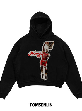 tomsenlin-迈克尔公牛队线毯贴布Remake复古卫衣短袖长袖蝙蝠袖