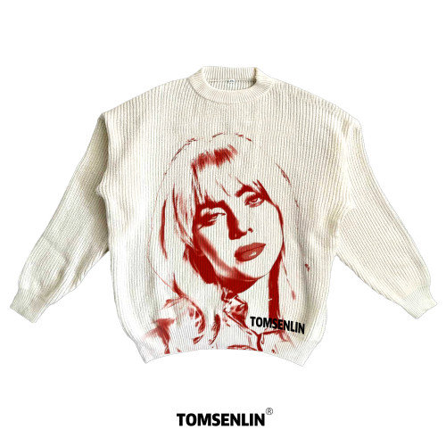 tomsenlin-碧梨Billie单色视觉美式康丽印花慵懒休闲毛衣