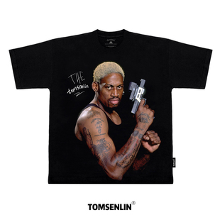 tomsenlin原创丹尼斯罗德曼美式复古康丽环保印花短袖T恤