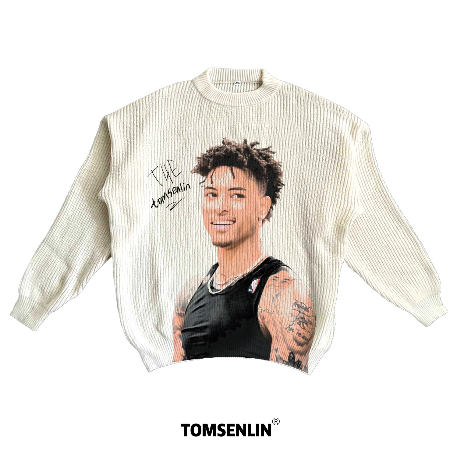 tomsenlin乌布雷训练休闲针织美式康丽印花慵懒休闲毛衣