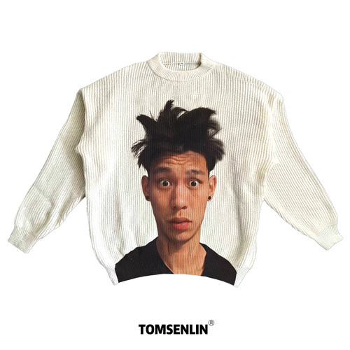 tomsenlin康丽印花直喷林书豪凌乱头发美式秋冬慵懒毛衣