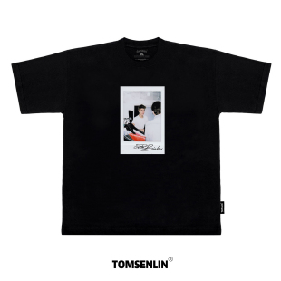 tomsenlin年轻贾斯丁比伯拍立得胶片康丽印花短袖
