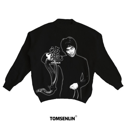 tomsenlin-李小龙“龍”字限定人像康丽印花慵懒休闲毛衣