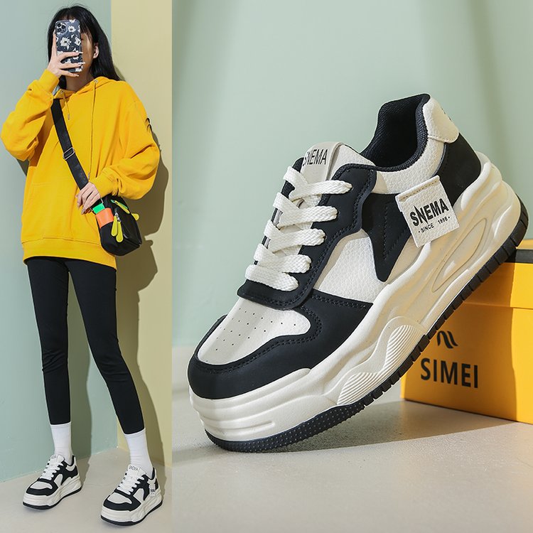 学生厚底板鞋女2025春秋季百搭黑色休闲运动鞋内增高老爹鞋小白鞋