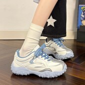 银蓝女子低帮运动休闲鞋 厚底新潮软底舒适轻便阿甘鞋 新款 2026春季
