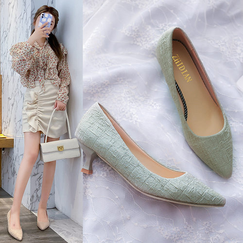 细跟尖头高跟鞋女2025春秋季新款百搭气质法式少女小清新浅口单鞋