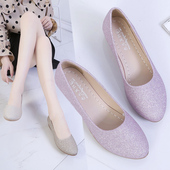 皮鞋 2025春夏季 软底防滑舒适浅口妈妈女鞋 韩版 单鞋 女休闲老年鞋